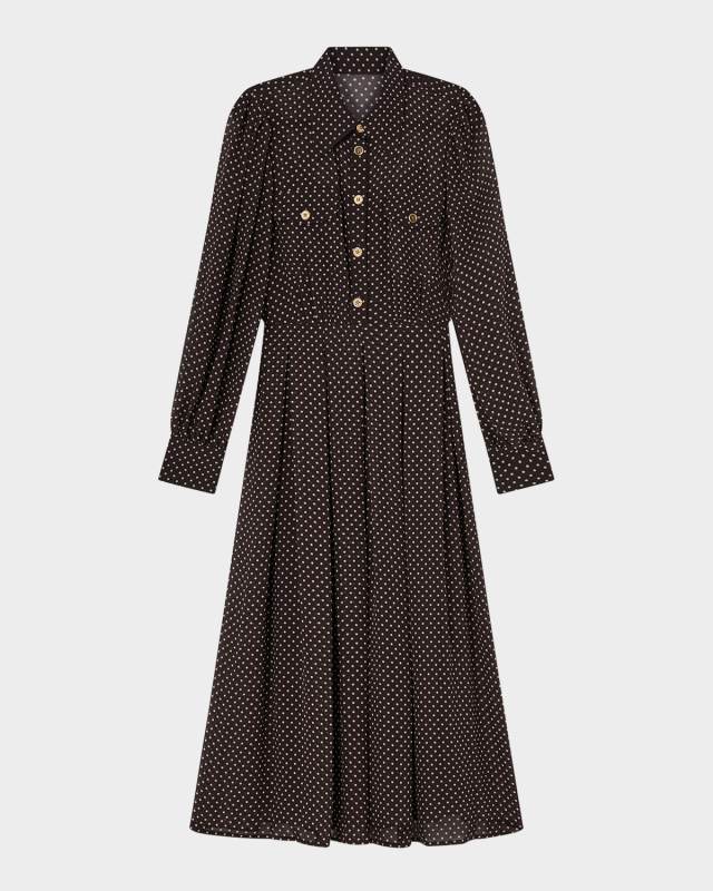 Cody Pleated Polka-Dot Midi Shirtdress